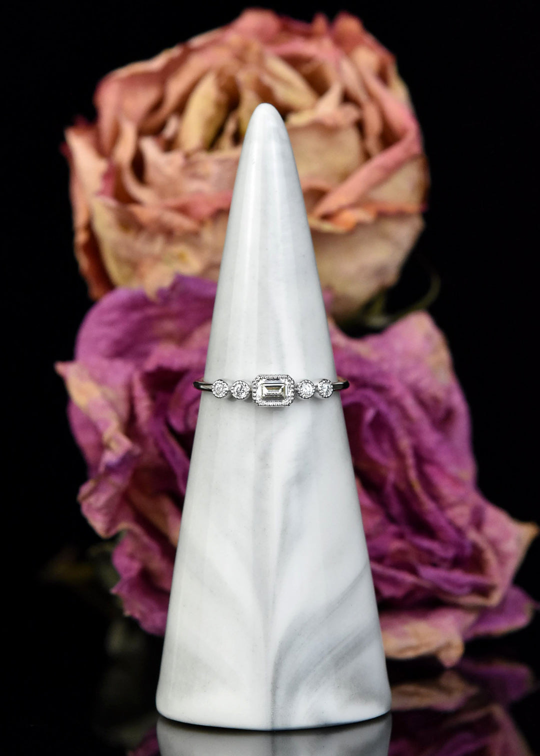 Delicate White Gold Emerald-Cut Diamond Ring - Goldmakers Fine Jewelry