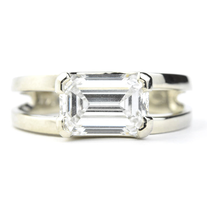East West Emerald Cut Diamond Ring in 14k White Gold - Goldmakers Fine Jewelry