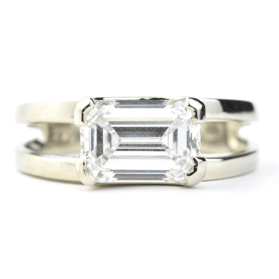 East West Emerald Cut Diamond Ring in 14k White Gold - Goldmakers Fine Jewelry