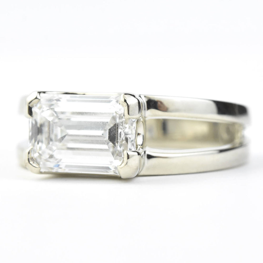 East West Emerald Cut Diamond Ring in 14k White Gold - Goldmakers Fine Jewelry