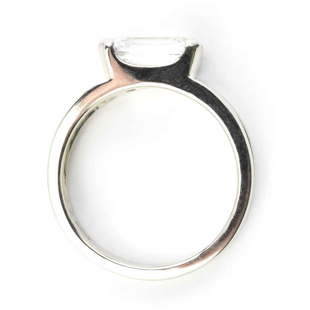 East West Emerald Cut Diamond Ring in 14k White Gold - Goldmakers Fine Jewelry