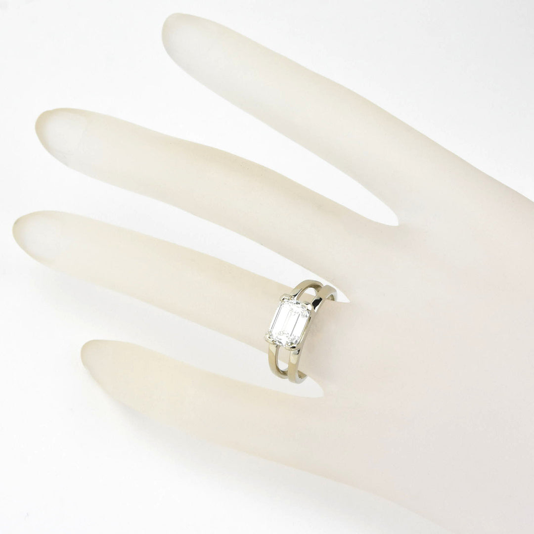 East West Emerald Cut Diamond Ring in 14k White Gold - Goldmakers Fine Jewelry