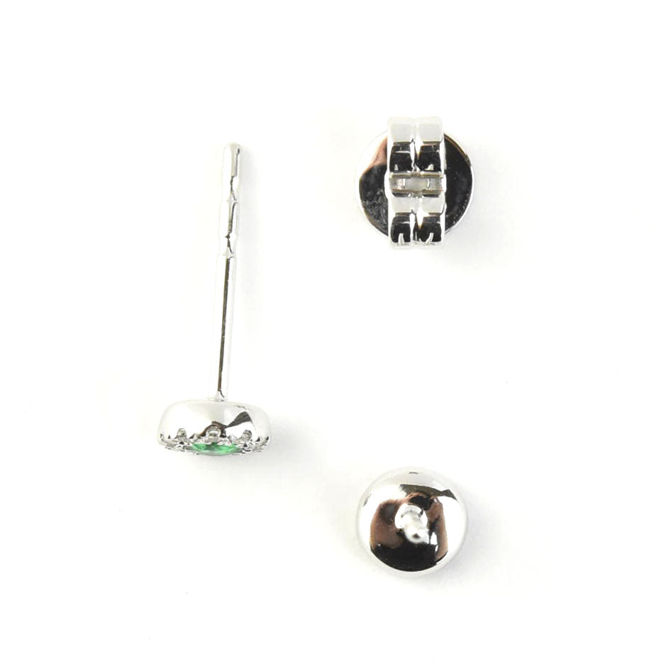 Emerald and Diamond Halo Studs in 14k White Gold - Goldmakers Fine Jewelry