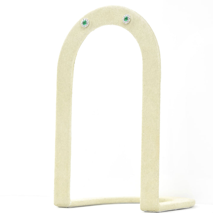 Emerald and Diamond Halo Studs in 14k White Gold - Goldmakers Fine Jewelry