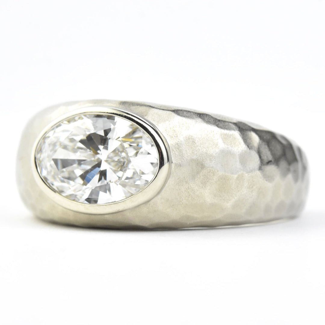 Diamond Hammered Ring in 14k White Gold