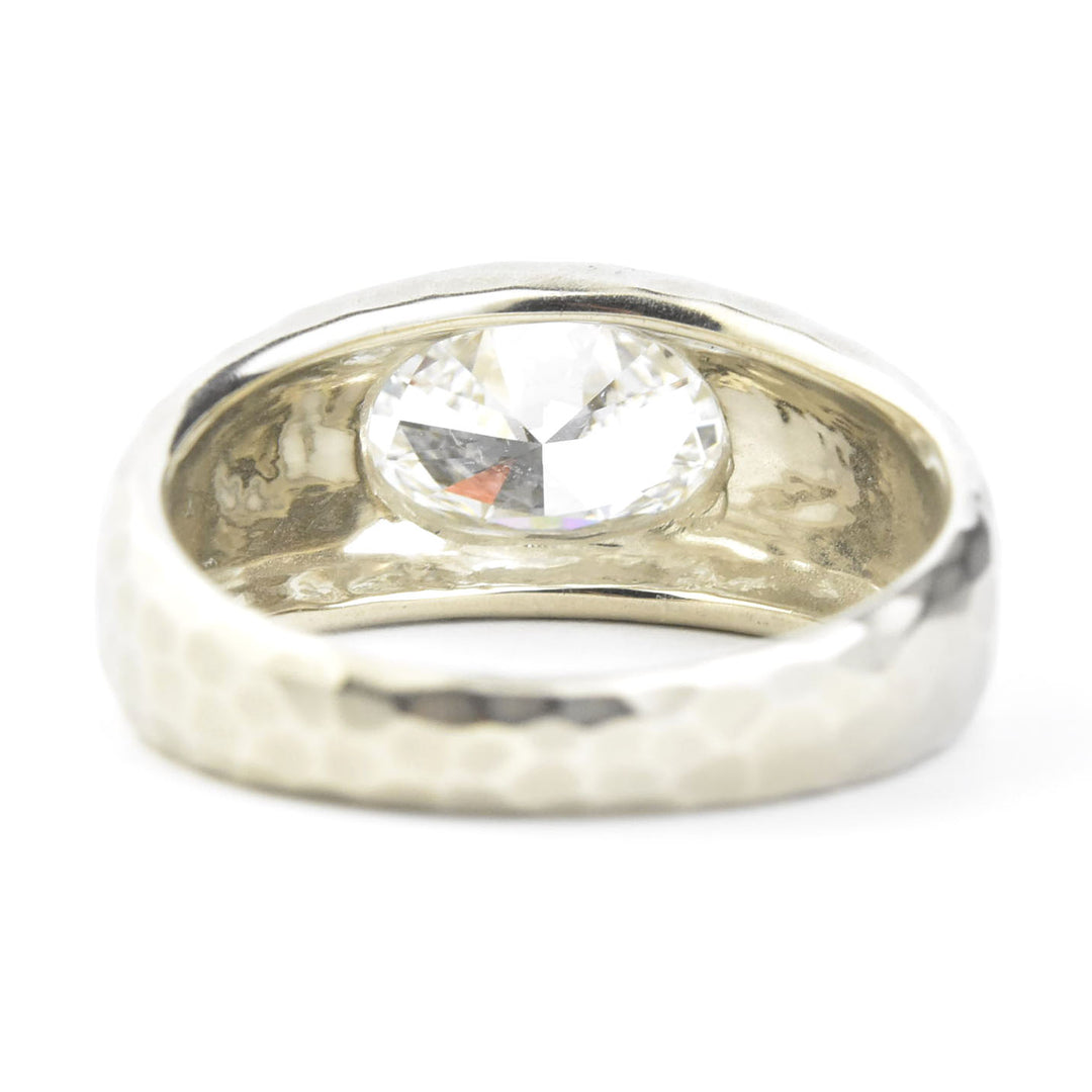 Diamond Hammered Ring in 14k White Gold