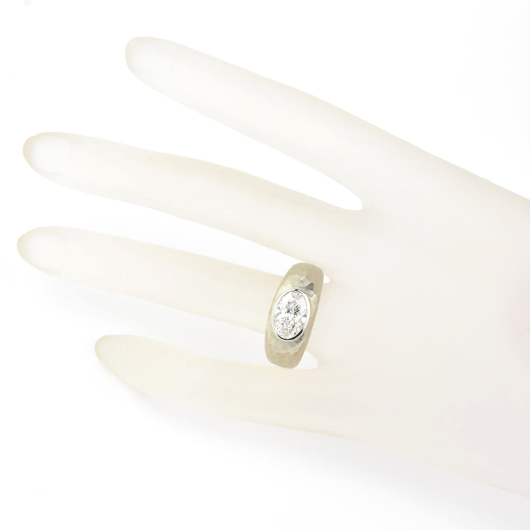 Diamond Hammered Ring in 14k White Gold