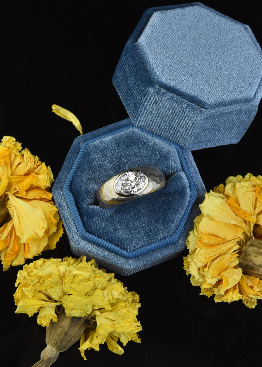 Diamond Hammered Ring in 14k White Gold