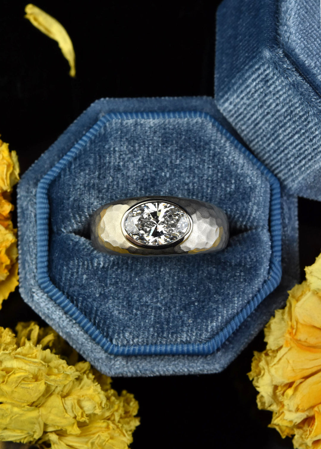 Diamond Hammered Ring in 14k White Gold