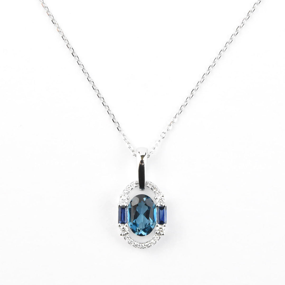 14k White Gold London Blue Topaz and Diamond Necklace - Goldmakers Fine Jewelry