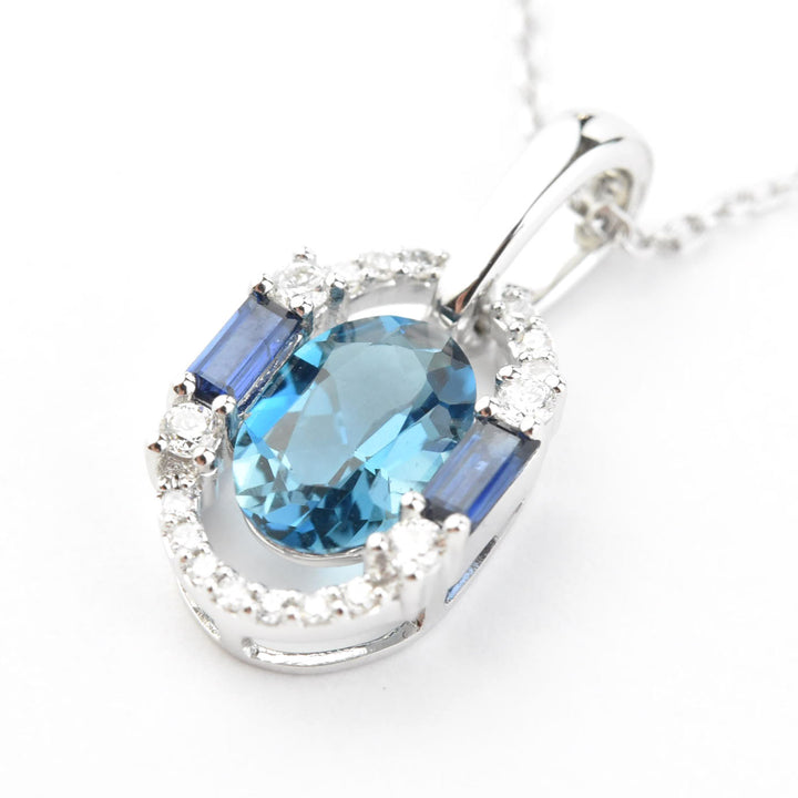 14k White Gold London Blue Topaz and Diamond Necklace - Goldmakers Fine Jewelry