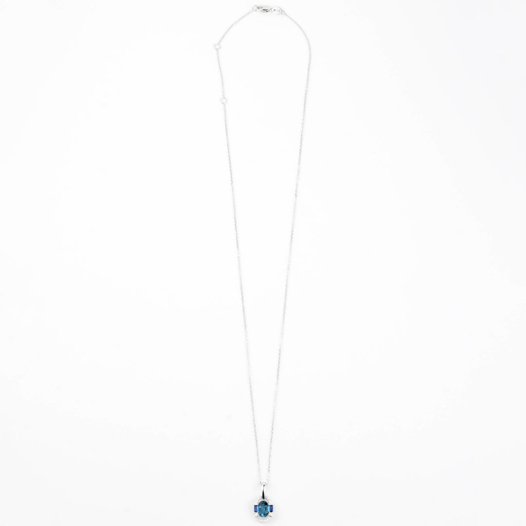 14k White Gold London Blue Topaz and Diamond Necklace - Goldmakers Fine Jewelry