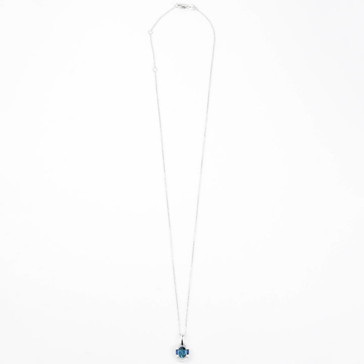 14k White Gold London Blue Topaz and Diamond Necklace - Goldmakers Fine Jewelry