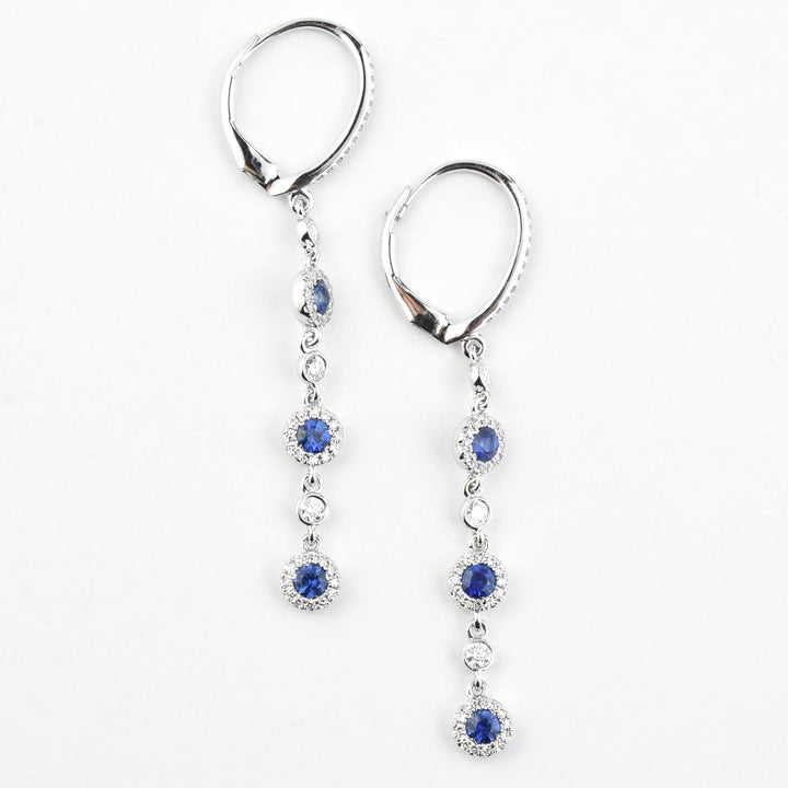 Long Sapphire and Diamond Halo Earrings