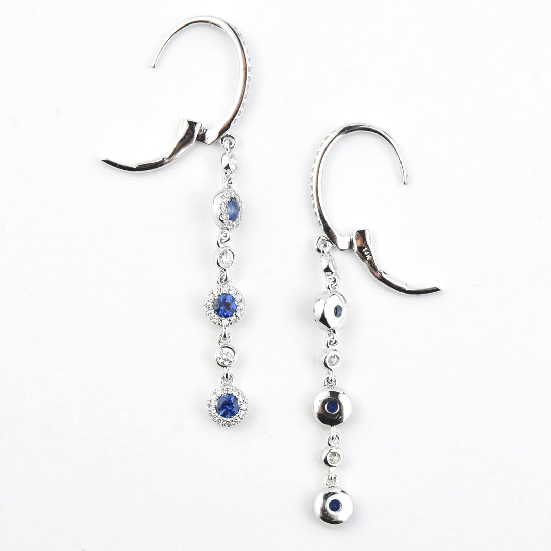 Long Sapphire and Diamond Halo Earrings