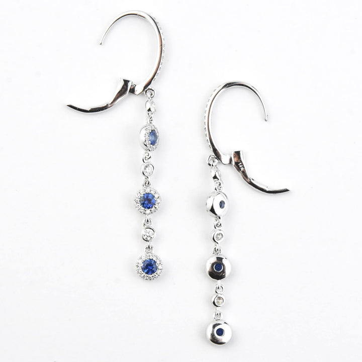 Long Sapphire and Diamond Halo Earrings