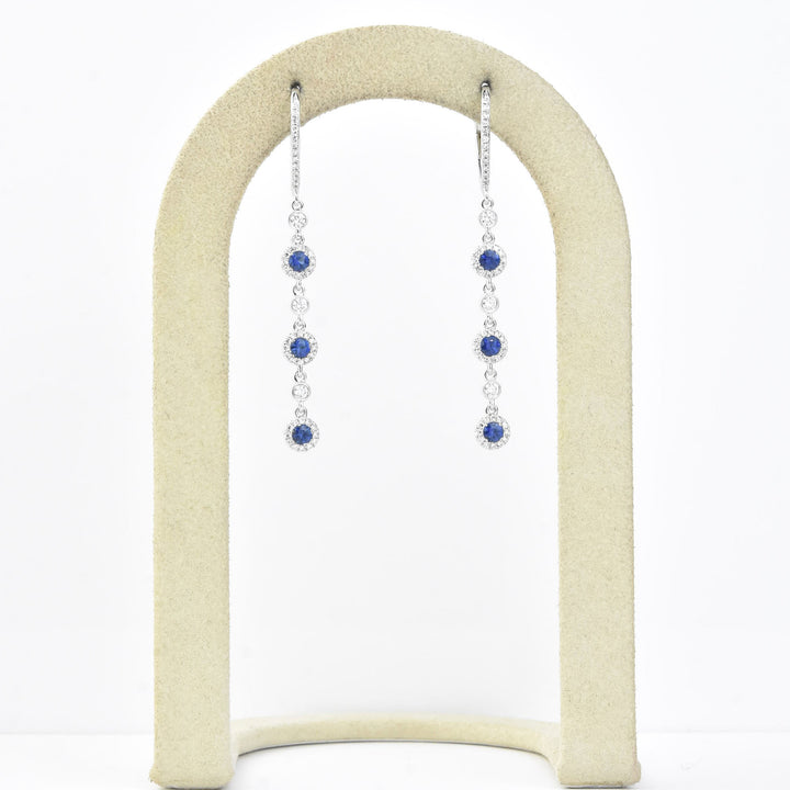Long Sapphire and Diamond Halo Earrings