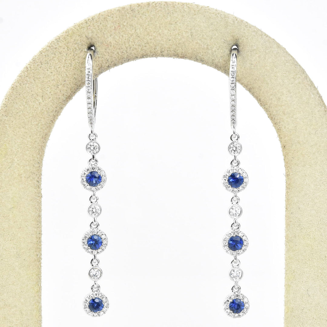 Long Sapphire and Diamond Halo Earrings