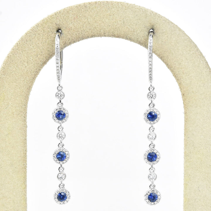 Long Sapphire and Diamond Halo Earrings