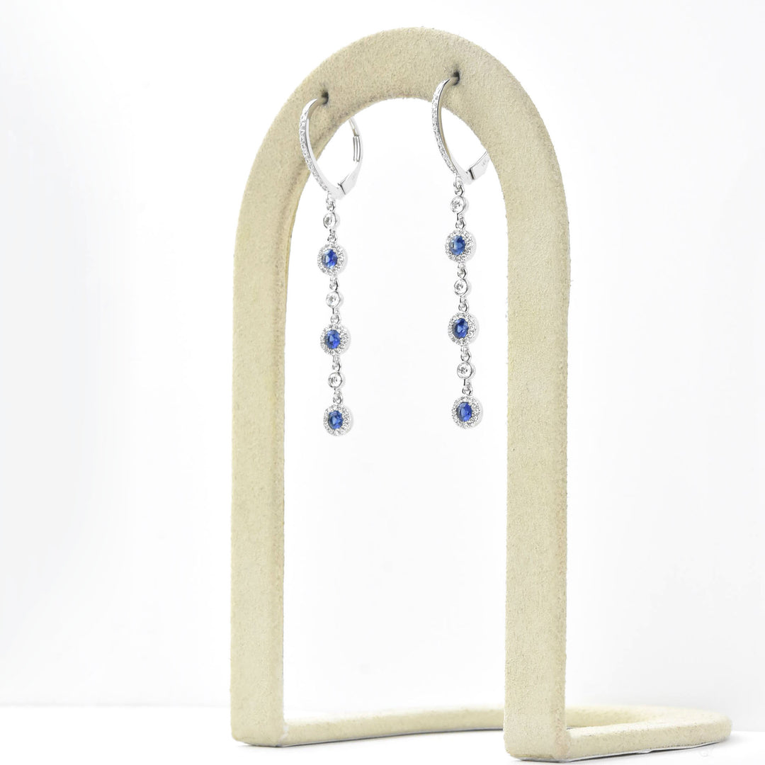 Long Sapphire and Diamond Halo Earrings