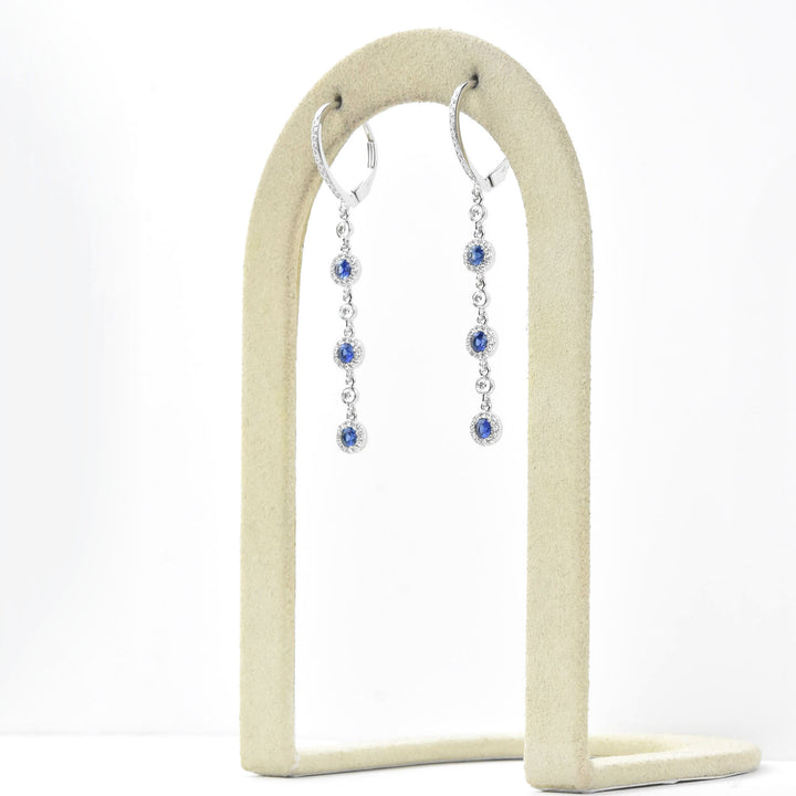 Long Sapphire and Diamond Halo Earrings