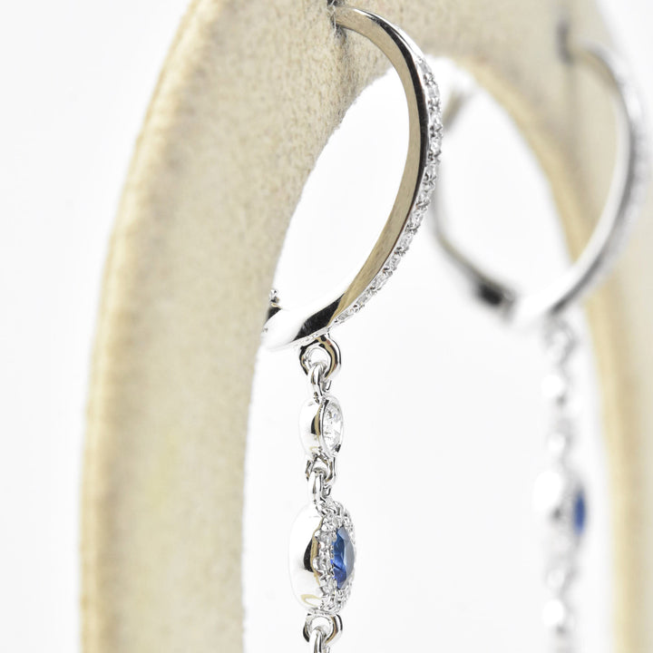 Long Sapphire and Diamond Halo Earrings