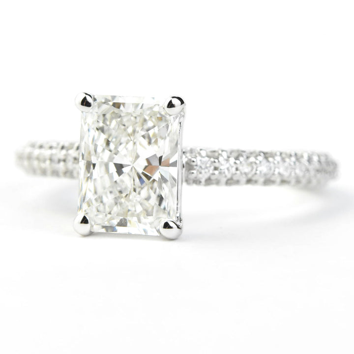 Radiant-cut Diamond Ring in 14k Gold with Pave Band