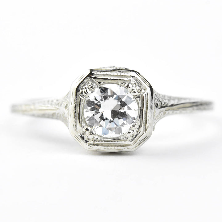 Petite Diamond Vintage Style Filigree Engagement Ring