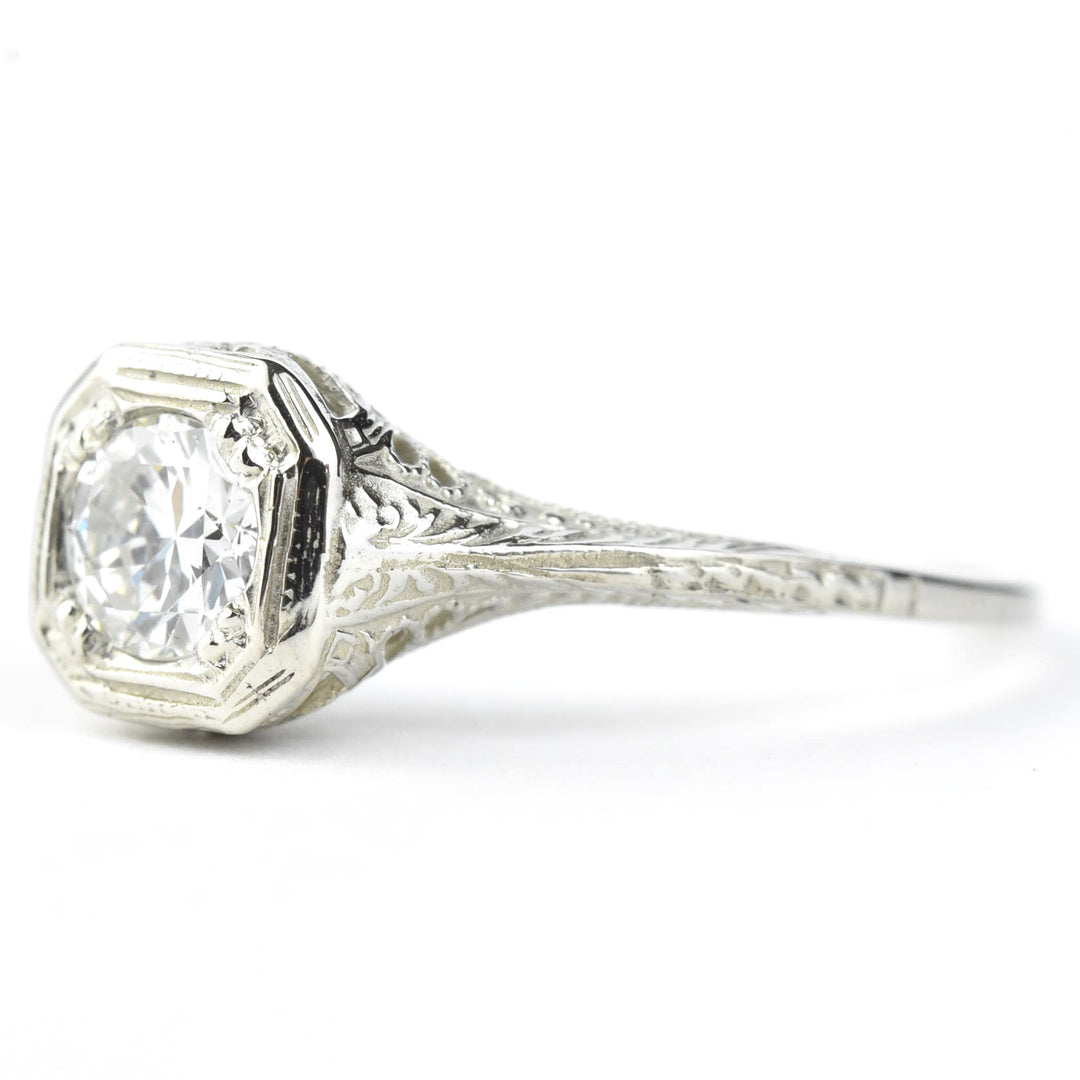 Petite Diamond Vintage Style Filigree Engagement Ring