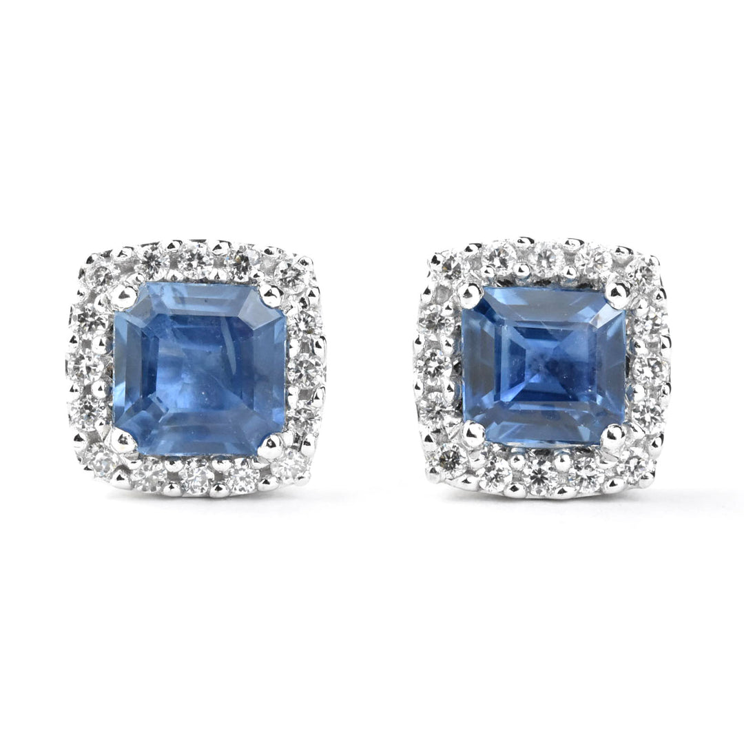 Cushion-Cut Sapphire and Diamond Halo Studs