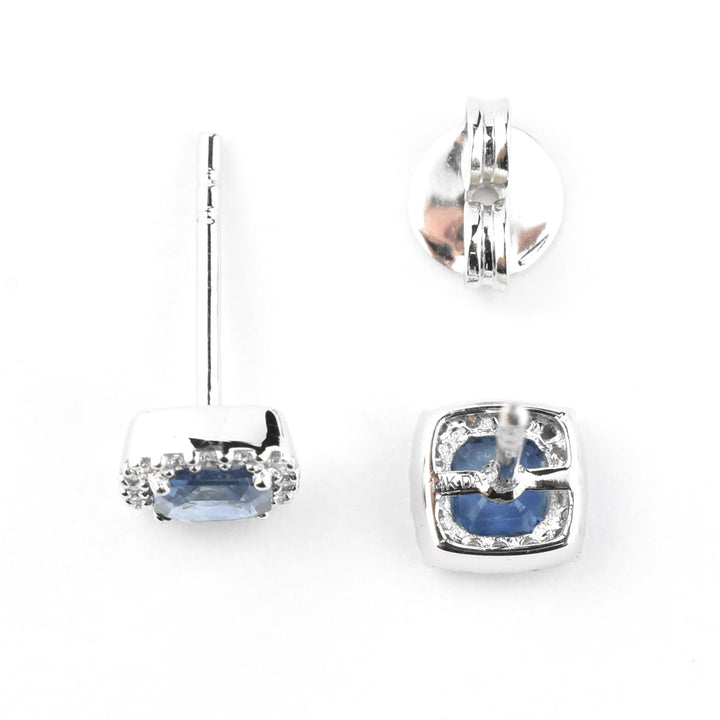 Cushion-Cut Sapphire and Diamond Halo Studs