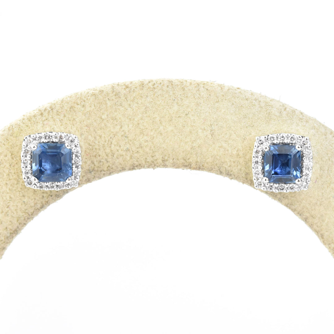Cushion-Cut Sapphire and Diamond Halo Studs