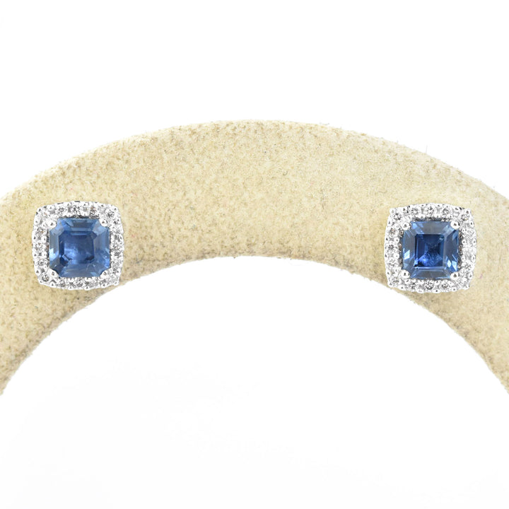 Cushion-Cut Sapphire and Diamond Halo Studs