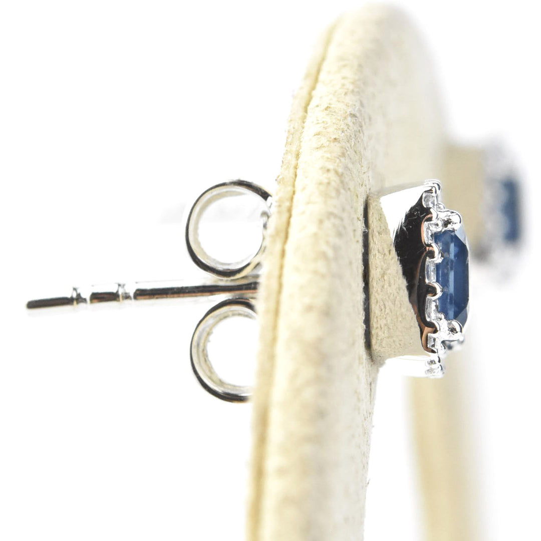 Cushion-Cut Sapphire and Diamond Halo Studs