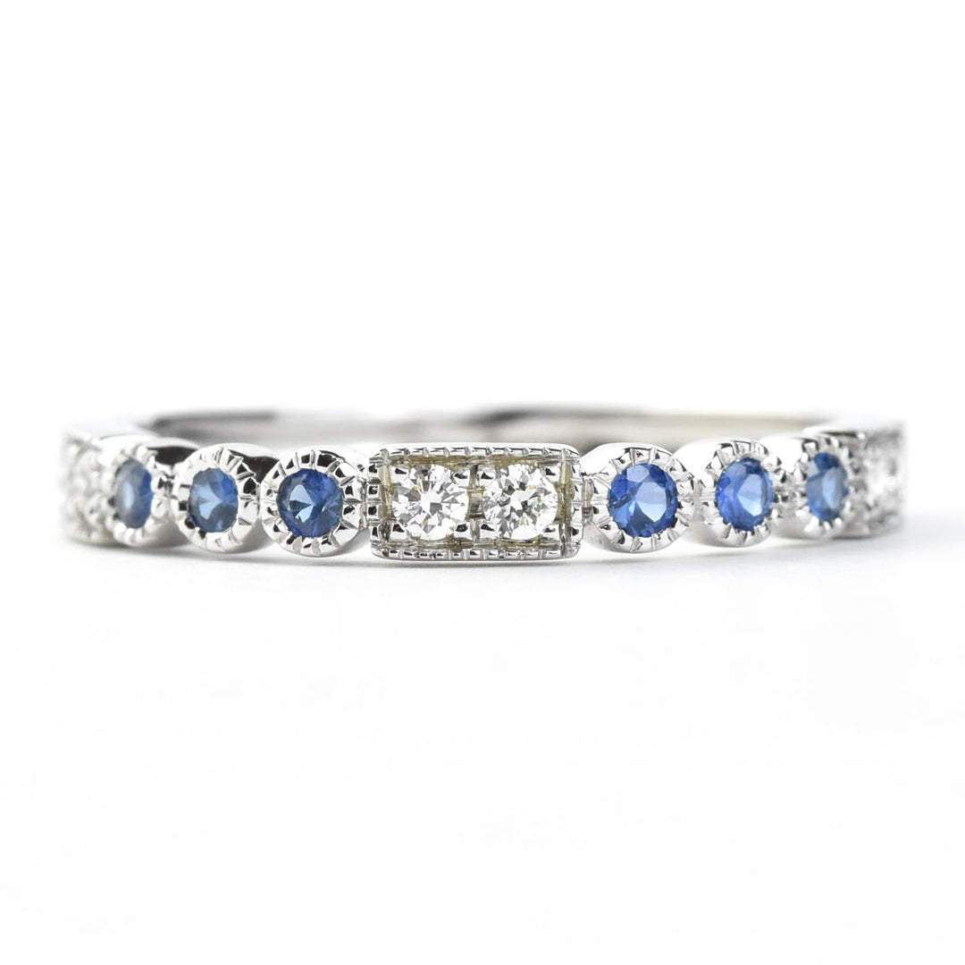 14k White Gold Blue Sapphire & Diamond Band