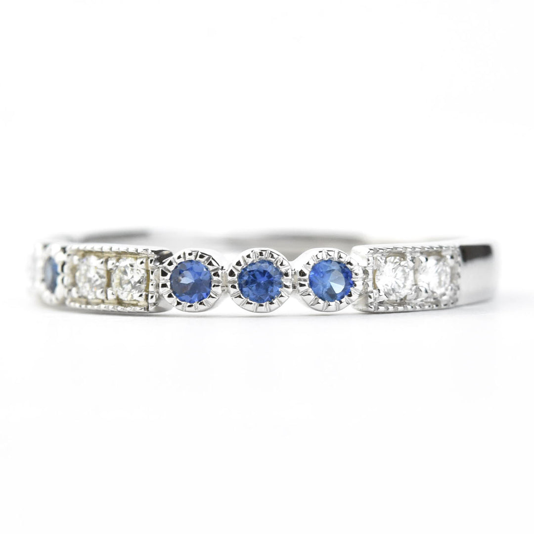 14k White Gold Blue Sapphire & Diamond Band