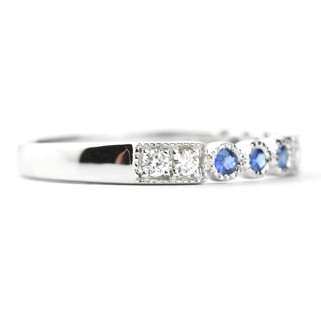 14k White Gold Blue Sapphire & Diamond Band