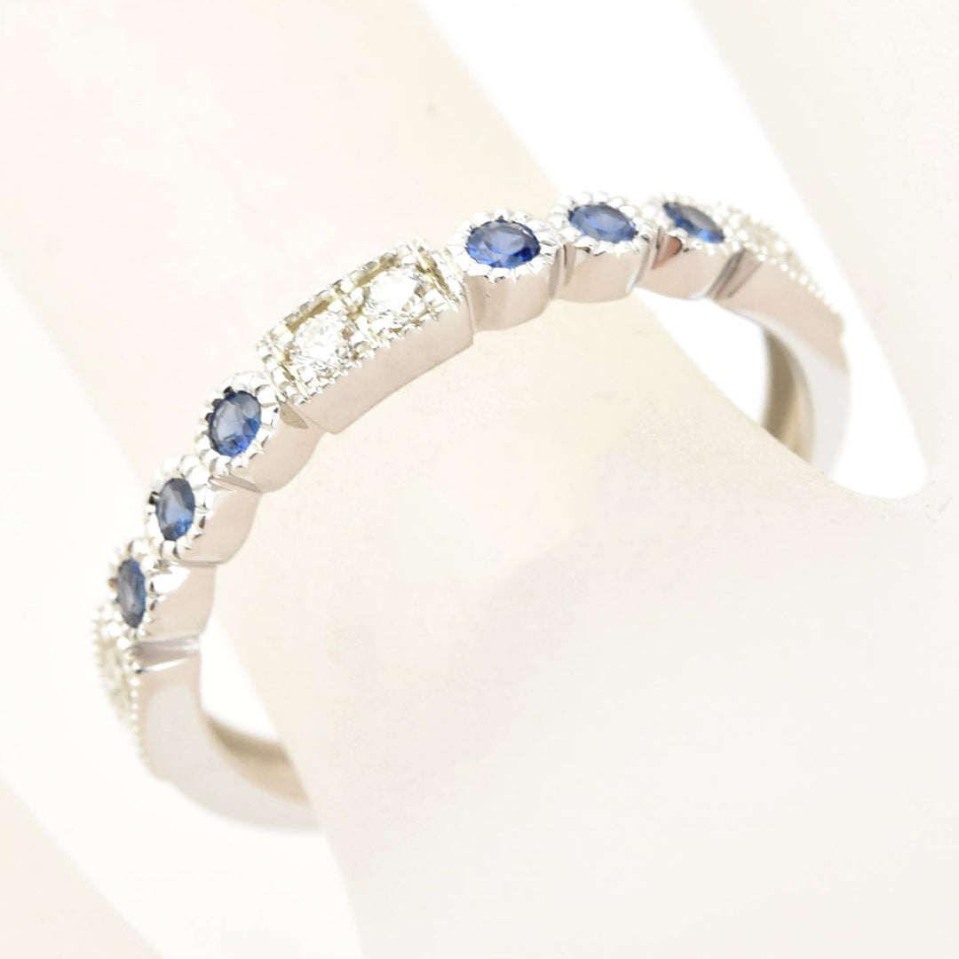 14k White Gold Blue Sapphire & Diamond Band
