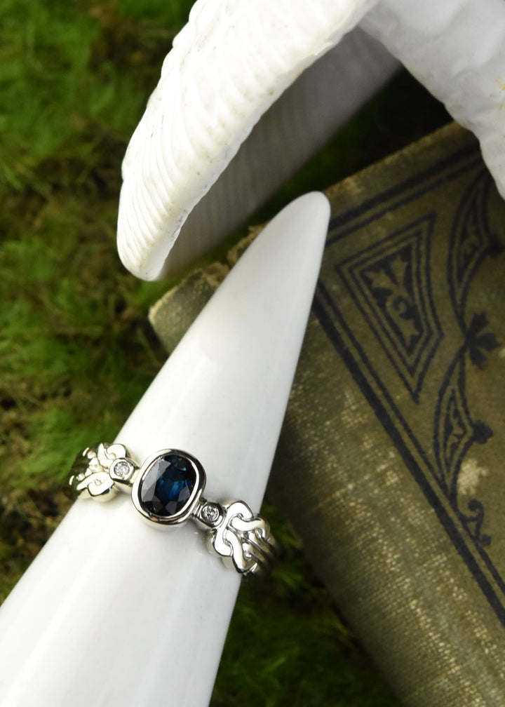 Celtic Sapphire Engagement Ring in White Gold