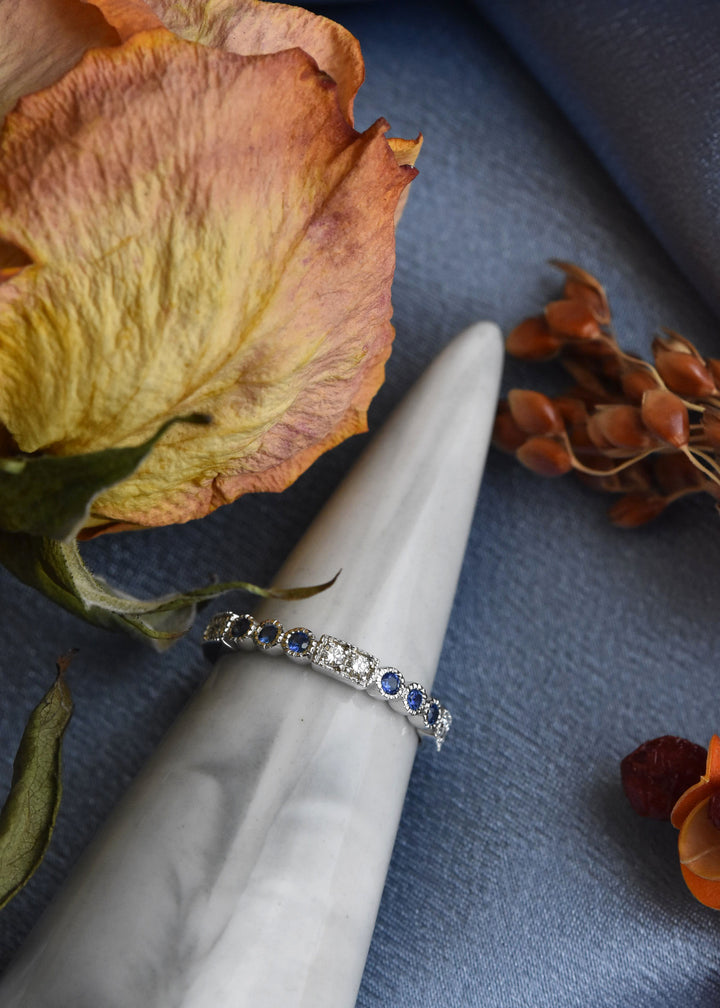 14k White Gold Blue Sapphire & Diamond Band