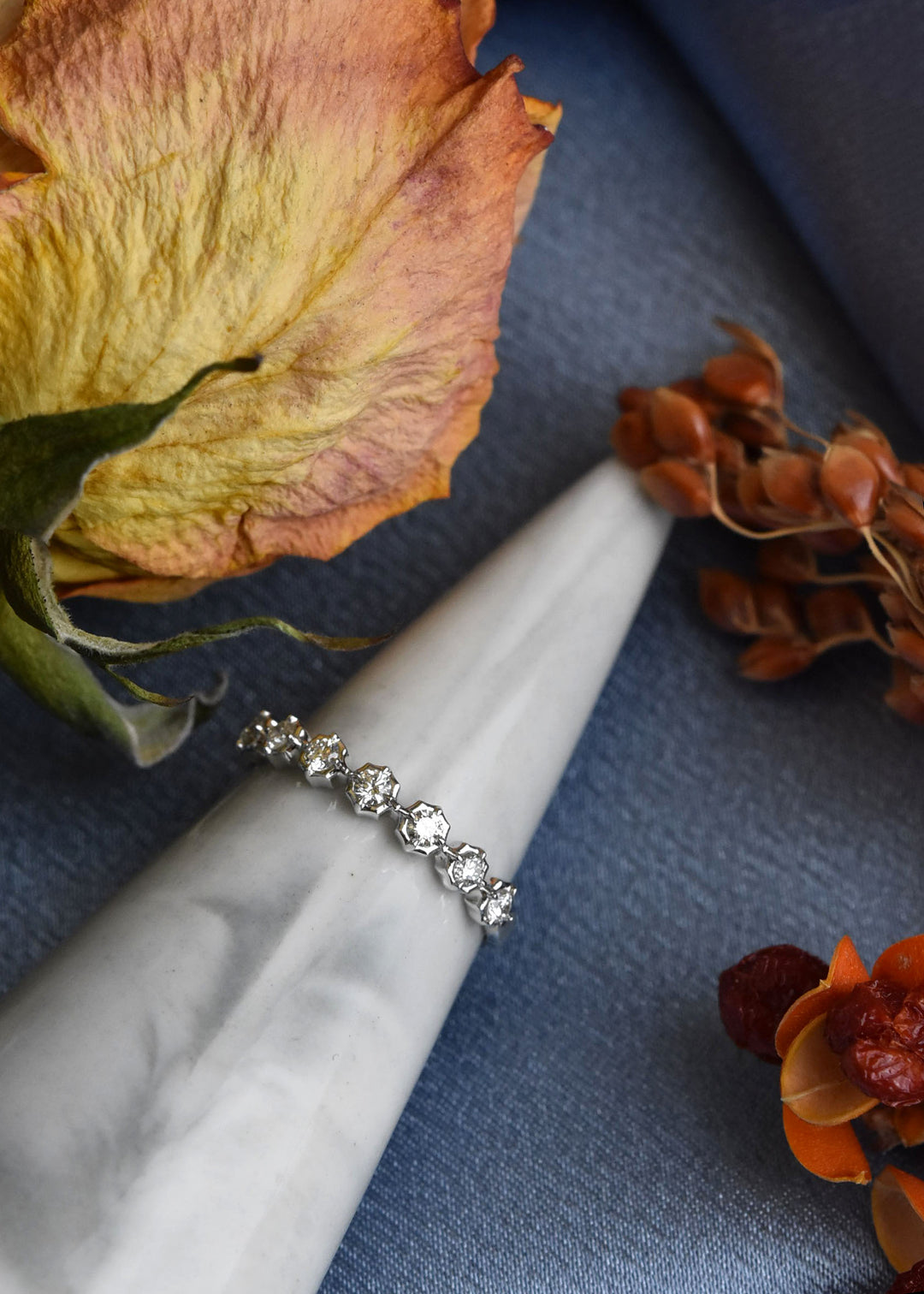 Scalloped Bezel Diamond Bands, Rose and Yellow Gold - Goldmakers Fine Jewelry