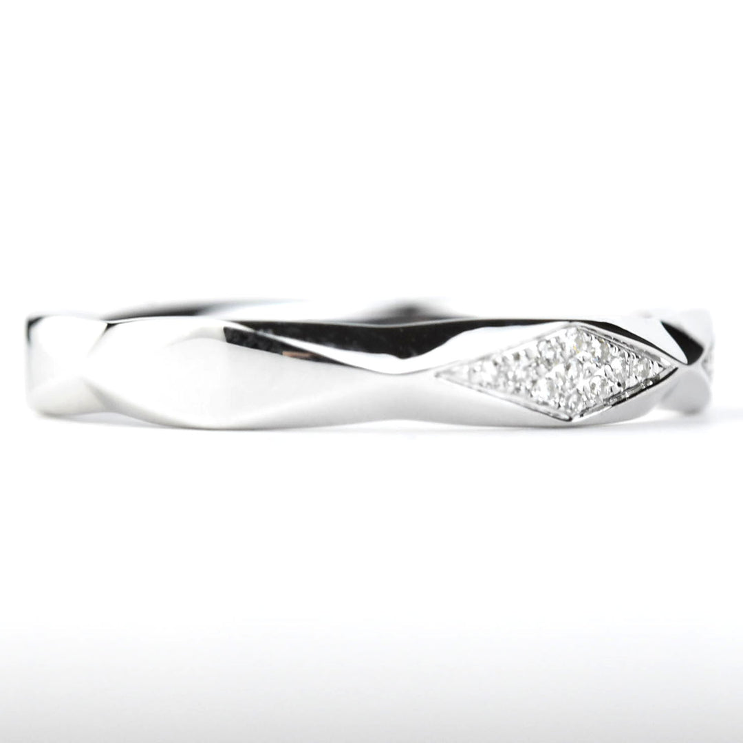 Faceted Stacking Ring with Pave Diamonds