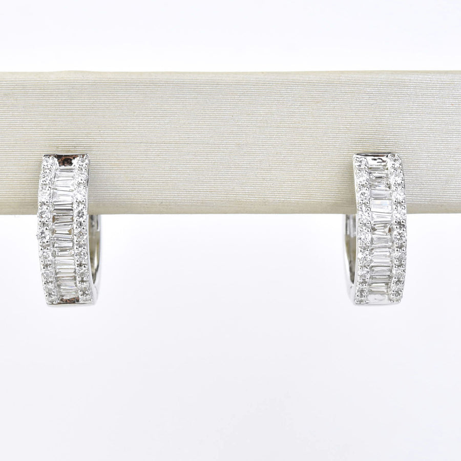 White Gold Huggies with Baguette Diamonds - Goldmakers Fine Jewelry