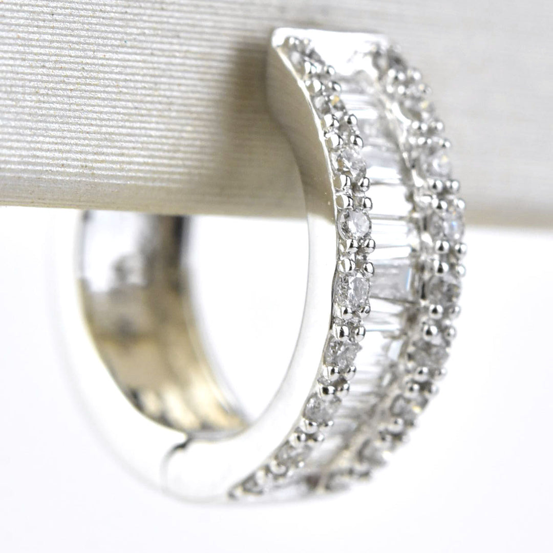 White Gold Huggies with Baguette Diamonds - Goldmakers Fine Jewelry