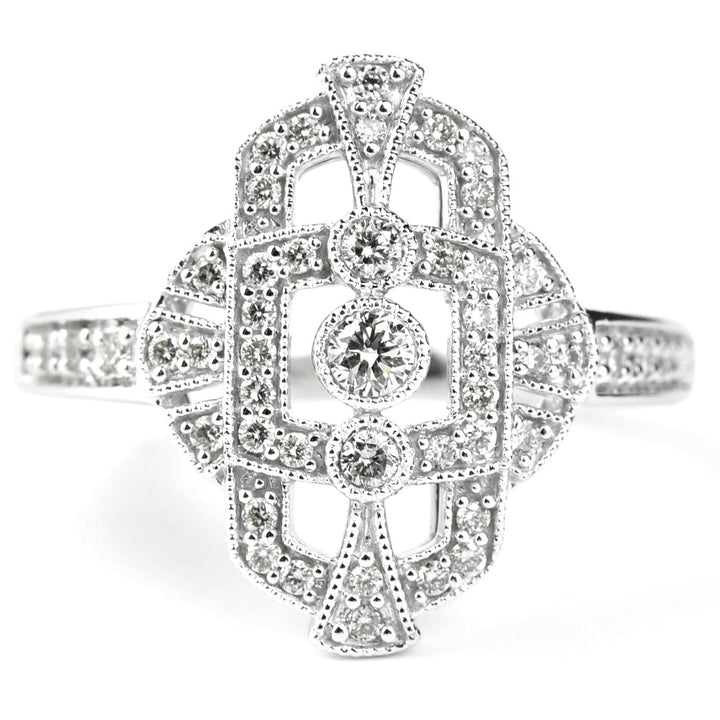 Deco Diamond Fan Ring in 14k White Gold