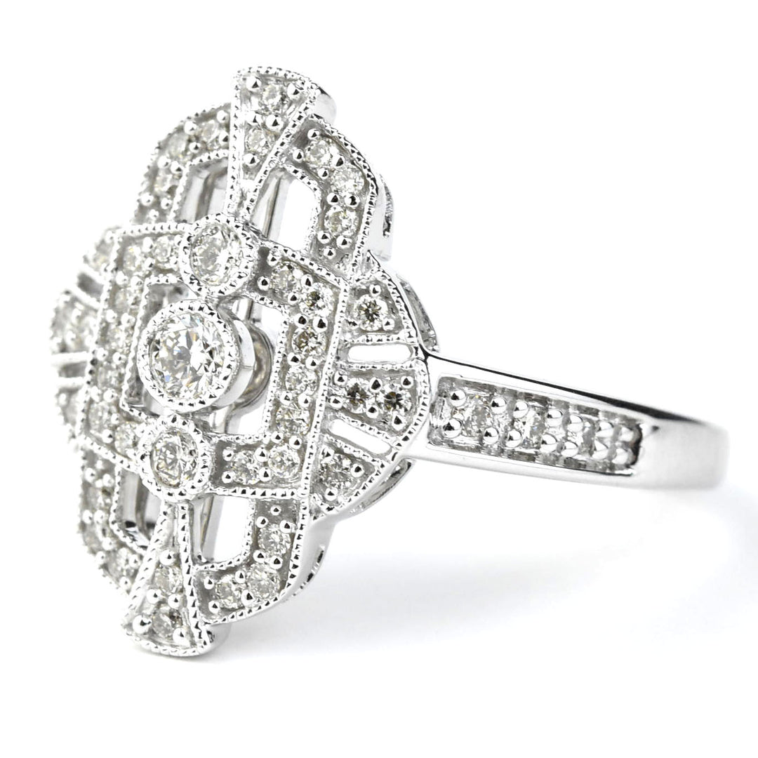 Deco Diamond Fan Ring in 14k White Gold