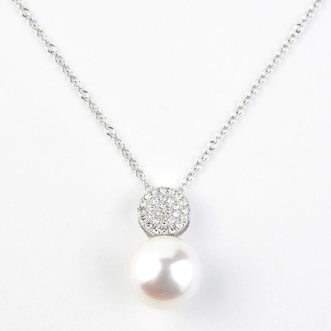 Diamond and Pearl Necklace in 14k White Gold