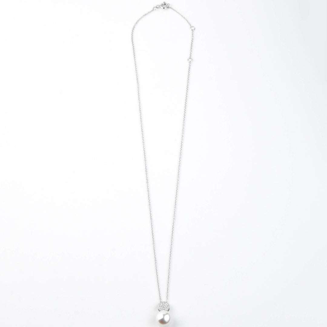 Diamond and Pearl Necklace in 14k White Gold