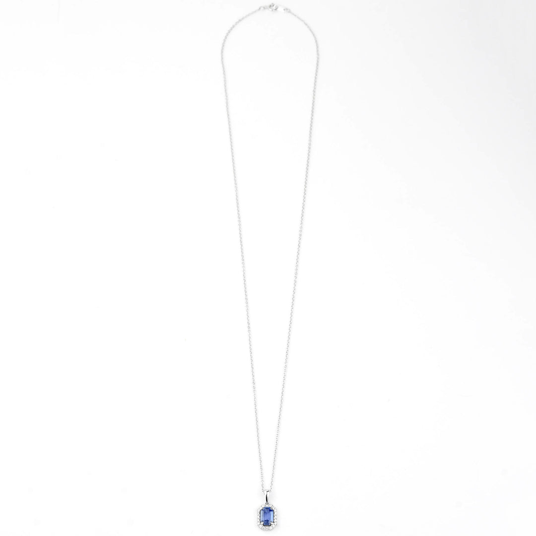 The Antonia: Sapphire Halo Necklace in White Gold - Goldmakers Fine Jewelry