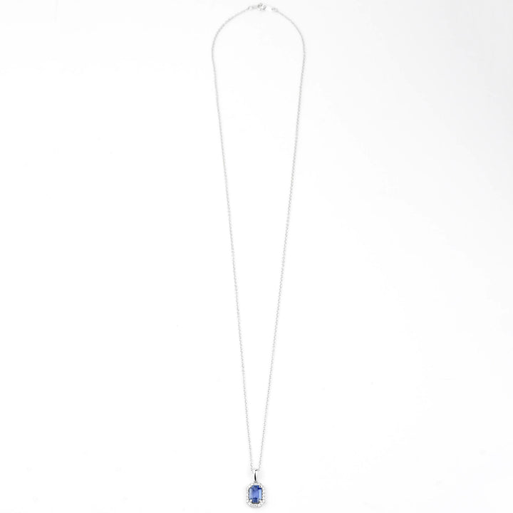 The Antonia: Sapphire Halo Necklace in White Gold - Goldmakers Fine Jewelry